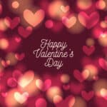 Multi-color heart background with words "Happy Valentine's Day"