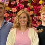 Family photo on flower background.