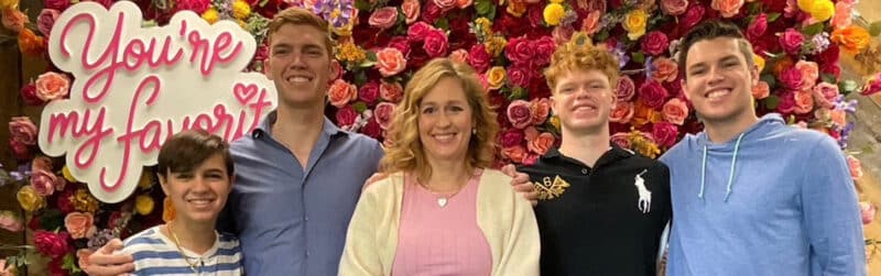 Family photo on flower background.